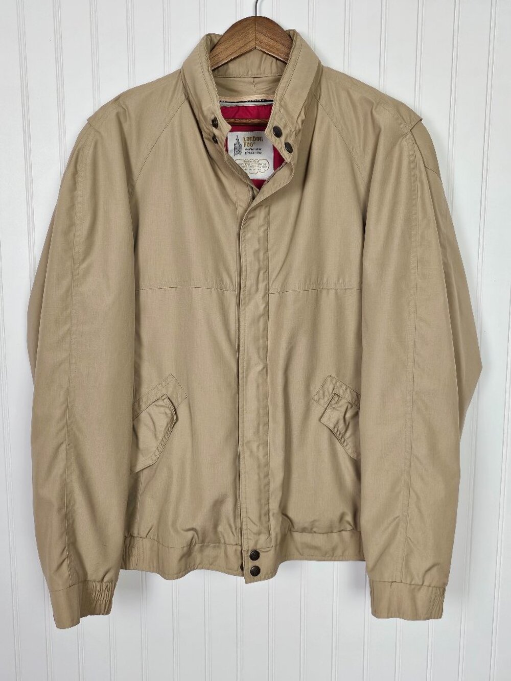 Vintage London Fog Men’s Tan Bomber Jacket Size 44 Long Full Zip Lined